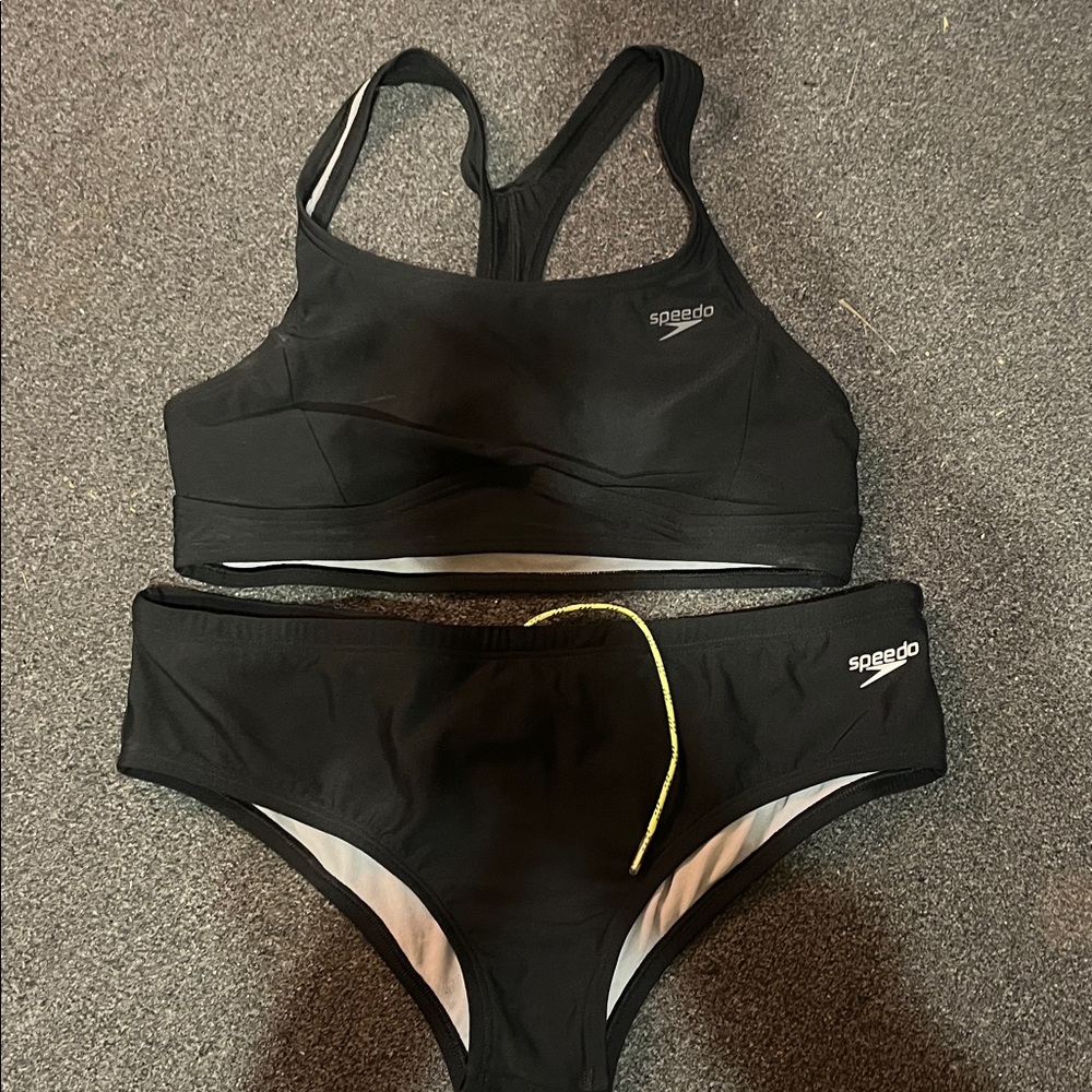 Speedo Black Athletic Bikini Set — top size 8, bottom size 10 (both run small)